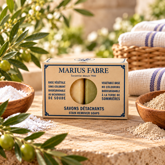 Étui de 2 savons de Marseille détachants (Bicarbonate et Terre de Sommières)