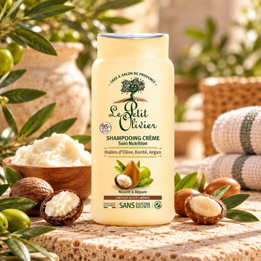 Shampooing crème cheveux secs et abîmés olive, karité et argan 250 ml